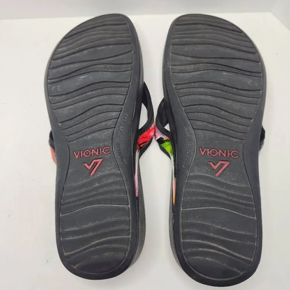 Vionic Womens Black High Tide Podiatrist Design Sandals Size 10 Flip Flop